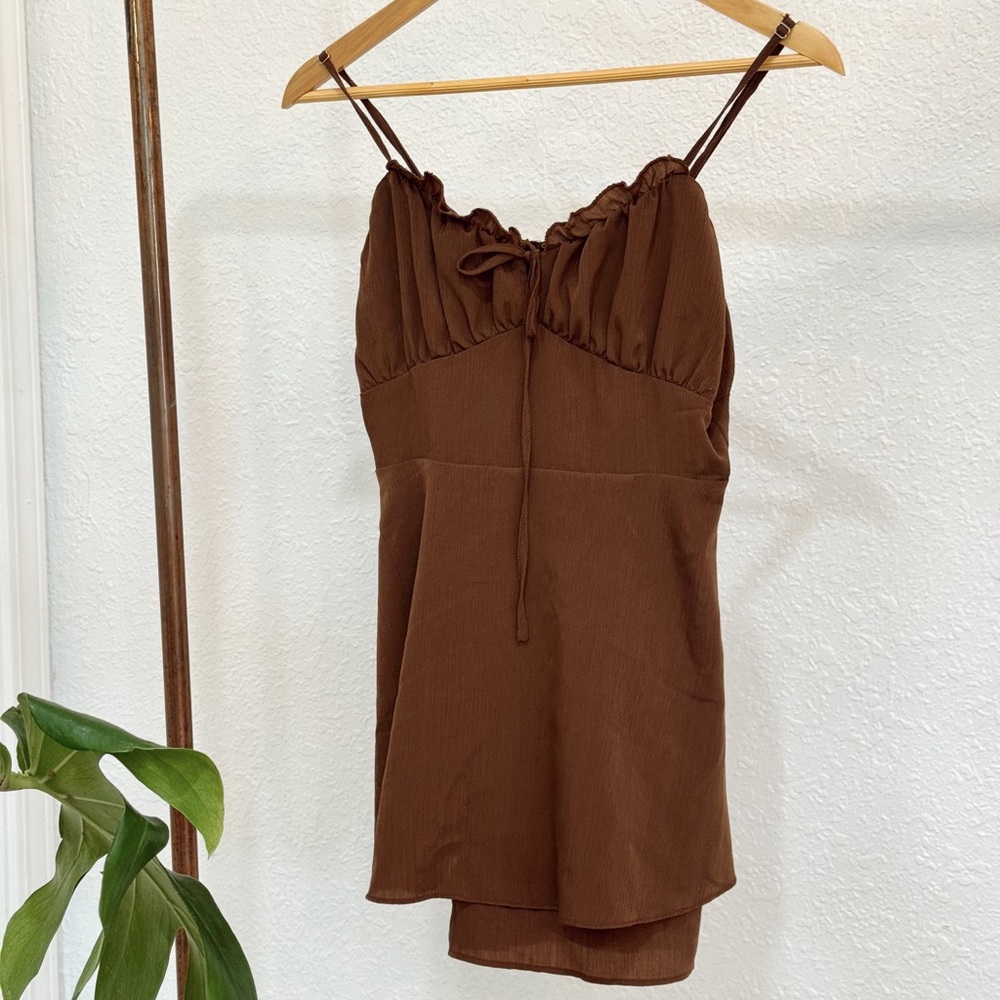 Cozy Fox Brown Ruched Tie Front Romper Size Small